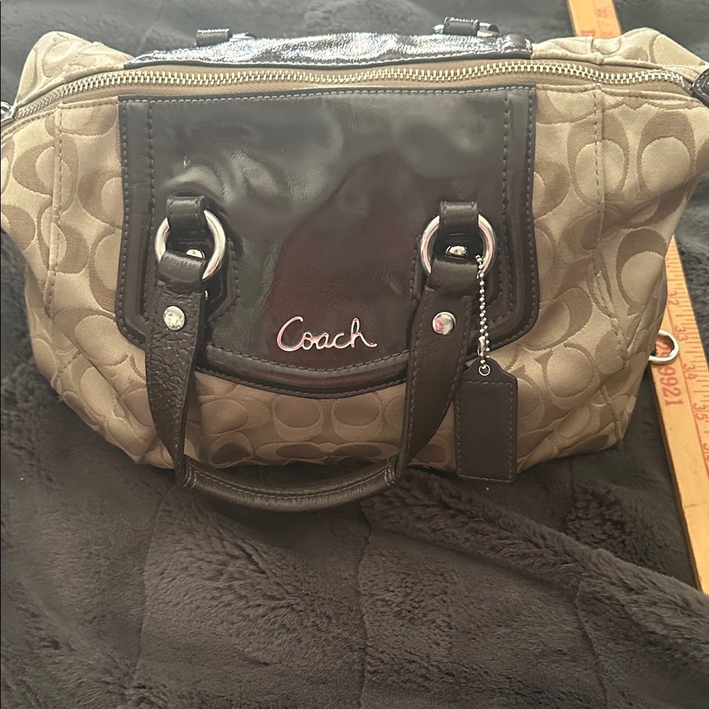 Coach Tan and Black Signature Satchel